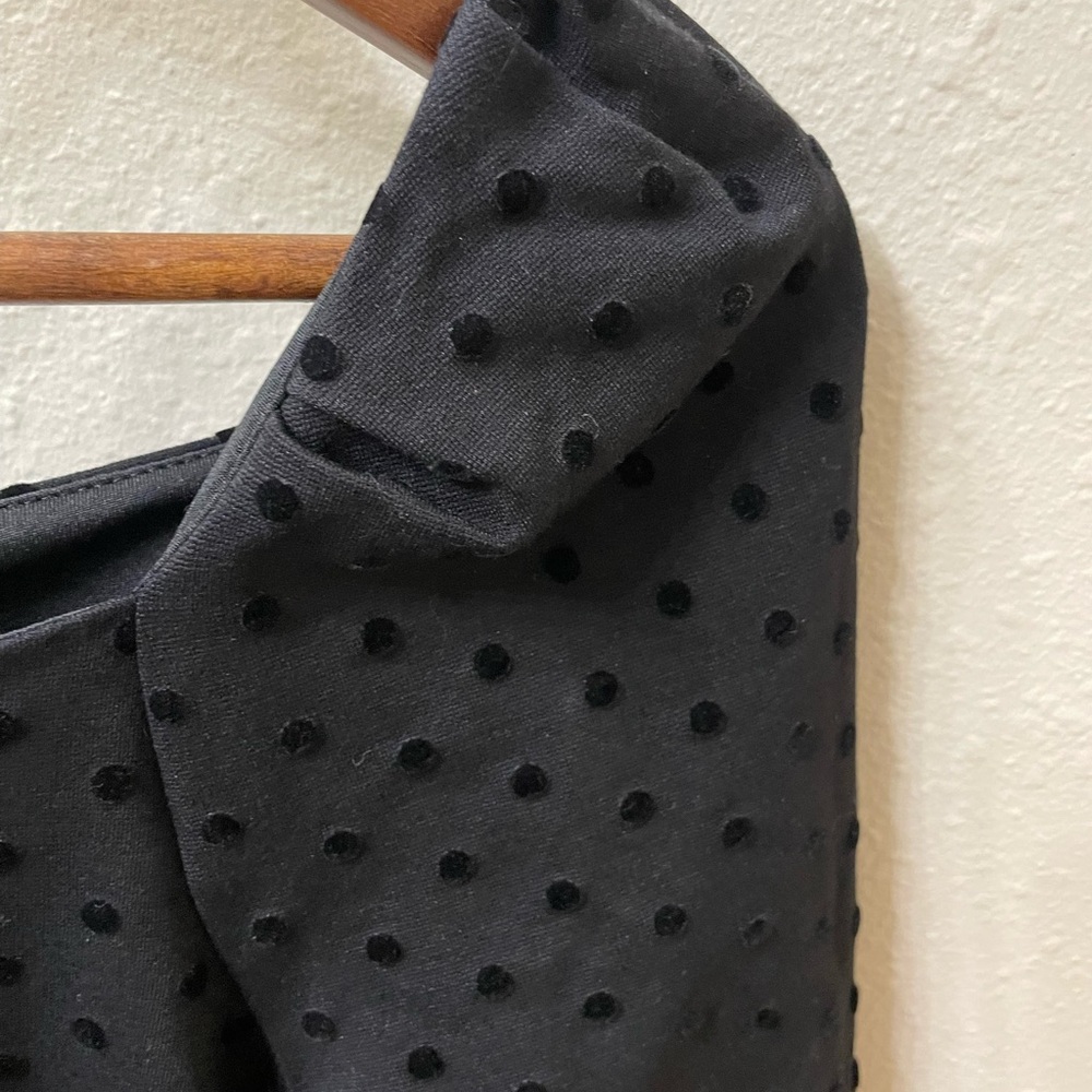 Ann Taylor Black Swiss Dot Boatneck Blouse Gathered Shoulder & 3/4 Sleeve Sz M - Picture 3 of 12